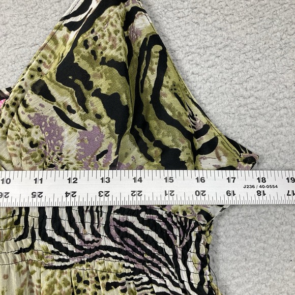 She's Cool Midi Sun Dress Womens Juniors XL Green Zebra Print‎ Babydoll Lined - Picture 4 of 14